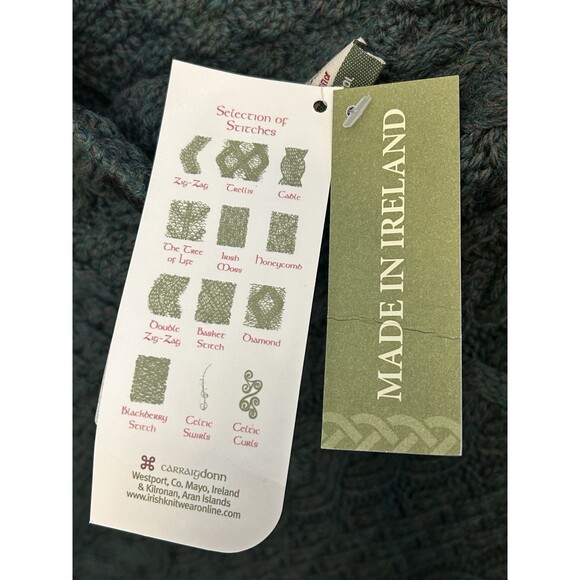 NWT Carraig Donn Merino Wool Chunky Knit Poncho Emerald Green Irish Made OS NEW - Picture 6 of 10